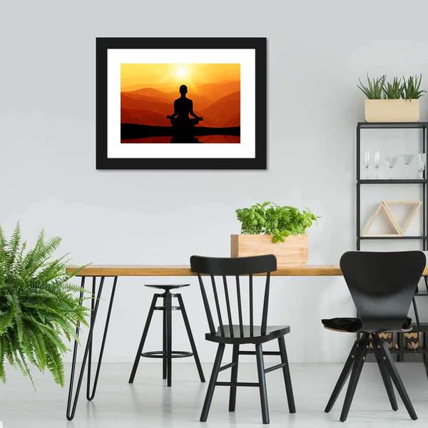 Man Meditating Silhouette Canvas Wall Art-1 Piece-Framed Print-20" x 16"-Tiaracle