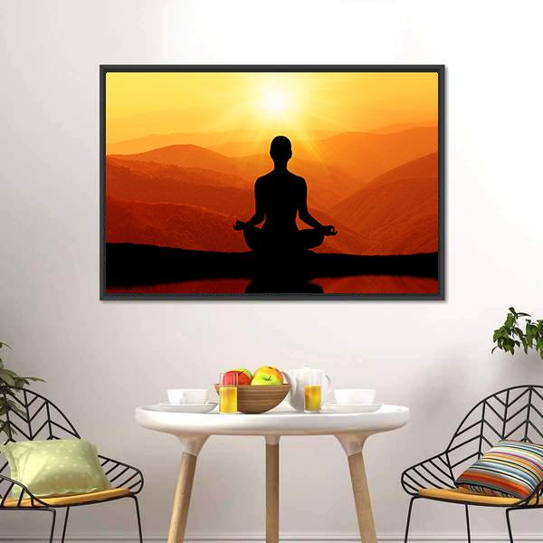 Man Meditating Silhouette Canvas Wall Art-5 Horizontal-Gallery Wrap-22" x 12"-Tiaracle