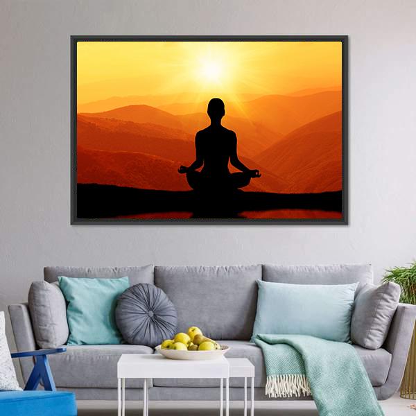 Man Meditating Silhouette Canvas Wall Art-5 Horizontal-Gallery Wrap-22" x 12"-Tiaracle