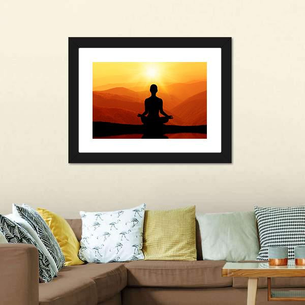 Man Meditating Silhouette Canvas Wall Art-5 Horizontal-Gallery Wrap-22" x 12"-Tiaracle
