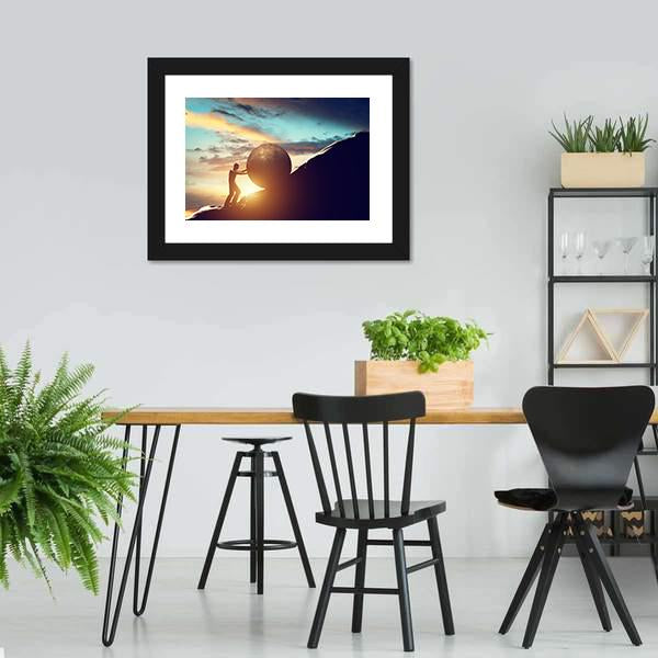 Man Rolling Ball Up Hill Canvas Wall Art-5 Horizontal-Gallery Wrap-22" x 12"-Tiaracle