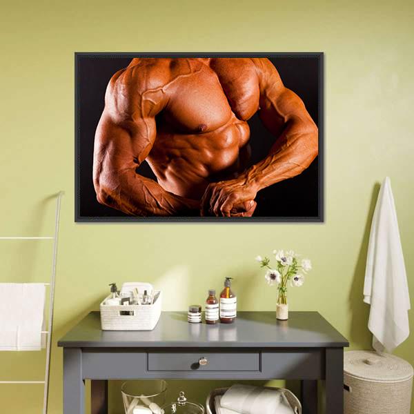 Man Showing Muscles Canvas Wall Art-3 Horizontal-Gallery Wrap-25&quot; x 16&quot;-Tiaracle