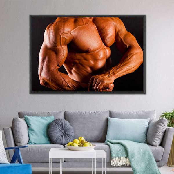 Man Showing Muscles Canvas Wall Art-3 Horizontal-Gallery Wrap-25&quot; x 16&quot;-Tiaracle