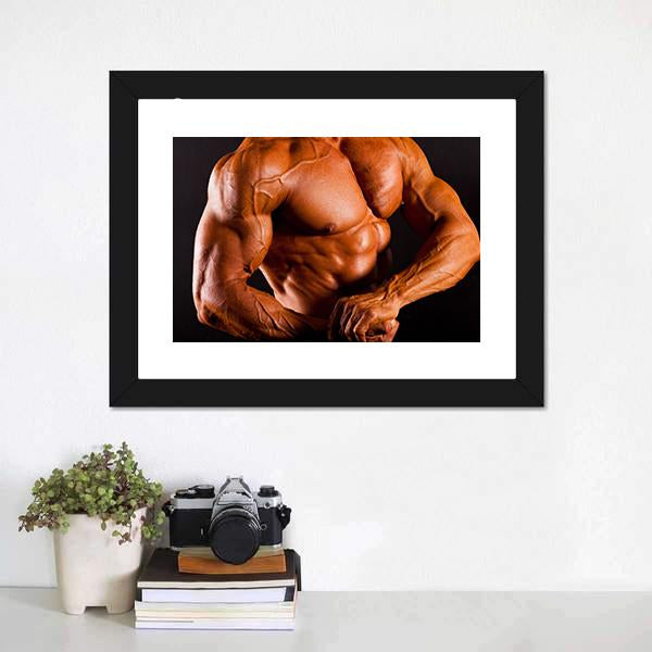 Man Showing Muscles Canvas Wall Art-3 Horizontal-Gallery Wrap-25&quot; x 16&quot;-Tiaracle