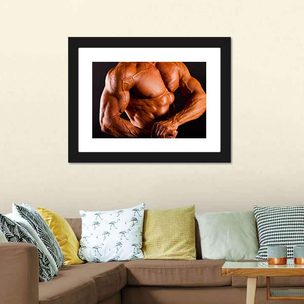 Man Showing Muscles Canvas Wall Art-3 Horizontal-Gallery Wrap-25&quot; x 16&quot;-Tiaracle