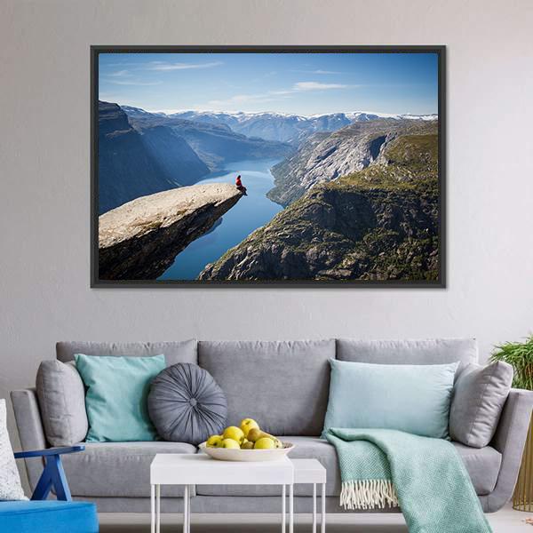 Man Sitting On Trolltunga Canvas Wall Art-5 Horizontal-Gallery Wrap-22" x 12"-Tiaracle