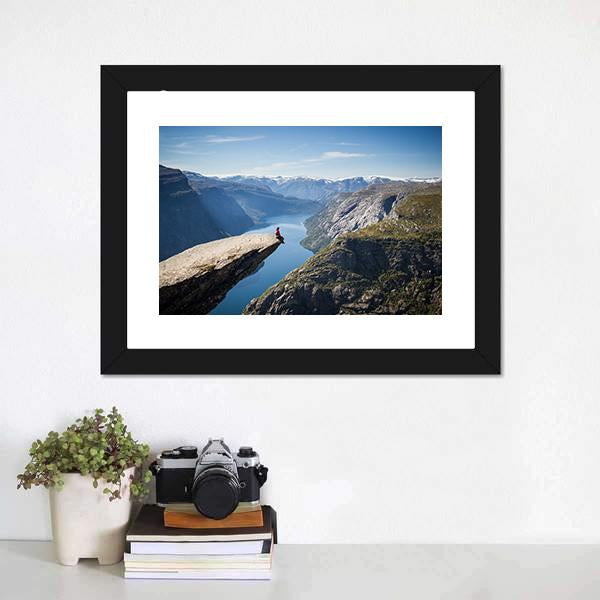 Man Sitting On Trolltunga Canvas Wall Art-5 Horizontal-Gallery Wrap-22" x 12"-Tiaracle