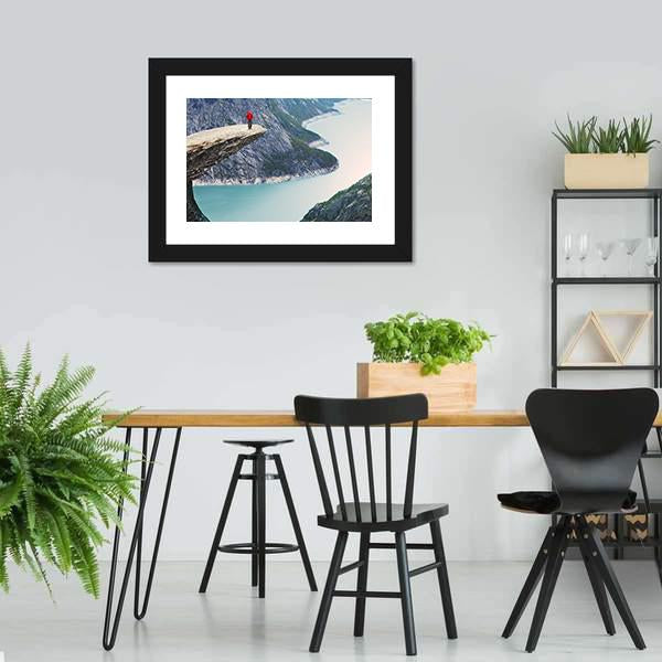 Man Standing At Trolltunga Canvas Wall Art-5 Horizontal-Gallery Wrap-22" x 12"-Tiaracle