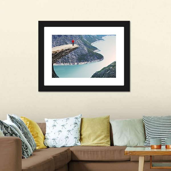 Man Standing At Trolltunga Canvas Wall Art-5 Horizontal-Gallery Wrap-22" x 12"-Tiaracle