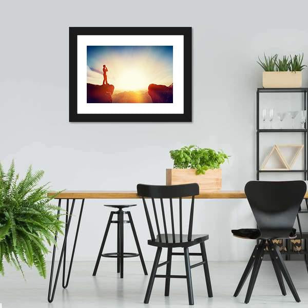 Man Standing On Mountain Canvas Wall Art-1 Piece-Framed Print-20" x 16"-Tiaracle