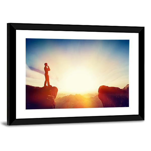 Man Standing On Mountain Canvas Wall Art-5 Horizontal-Gallery Wrap-22" x 12"-Tiaracle