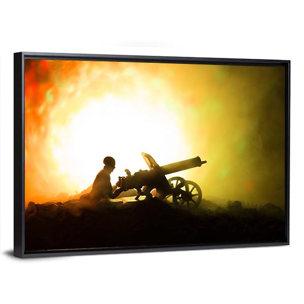 Man With Machine Gun Canvas Wall Art-1 Piece-Floating Frame-24" x 16"-Tiaracle