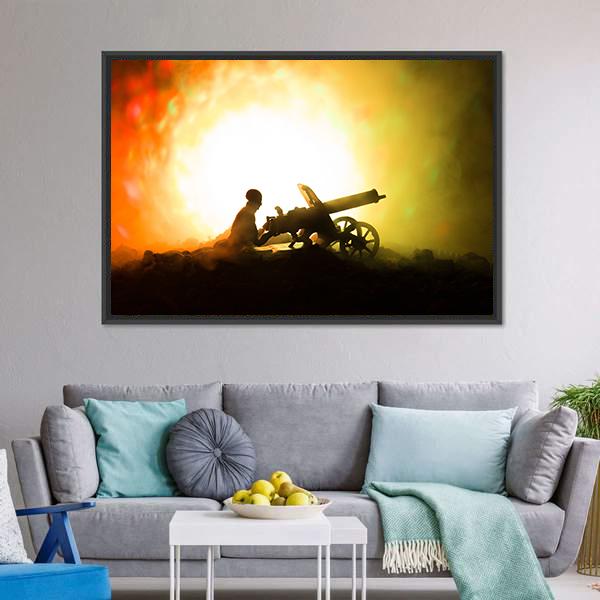 Man With Machine Gun Canvas Wall Art-5 Horizontal-Gallery Wrap-22" x 12"-Tiaracle