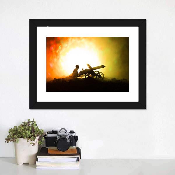 Man With Machine Gun Canvas Wall Art-5 Horizontal-Gallery Wrap-22" x 12"-Tiaracle