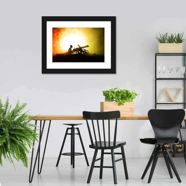 Man With Machine Gun Canvas Wall Art-5 Horizontal-Gallery Wrap-22" x 12"-Tiaracle