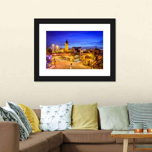 Manchester City At Night Canvas Wall Art-5 Horizontal-Gallery Wrap-22" x 12"-Tiaracle