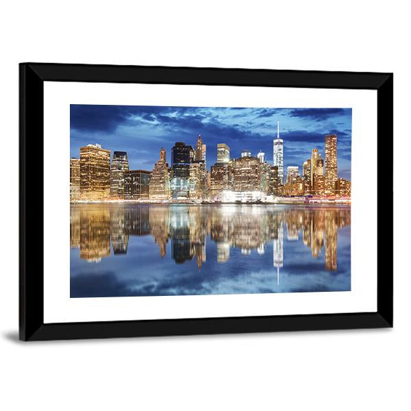 Manhattan Skyline NY Canvas Wall Art-1 Piece-Framed Print-20" x 16"-Tiaracle