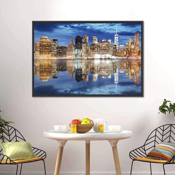 Manhattan Skyline NY Canvas Wall Art-5 Horizontal-Gallery Wrap-22" x 12"-Tiaracle