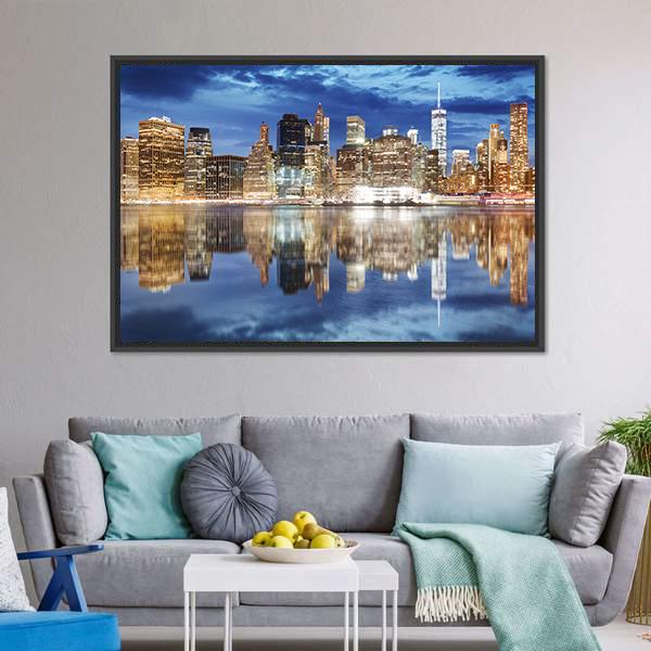 Manhattan Skyline NY Canvas Wall Art-5 Horizontal-Gallery Wrap-22" x 12"-Tiaracle