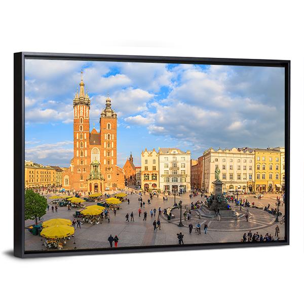 Mariacki Cathedral In Krakow Canvas Wall Art-3 Horizontal-Gallery Wrap-25" x 16"-Tiaracle
