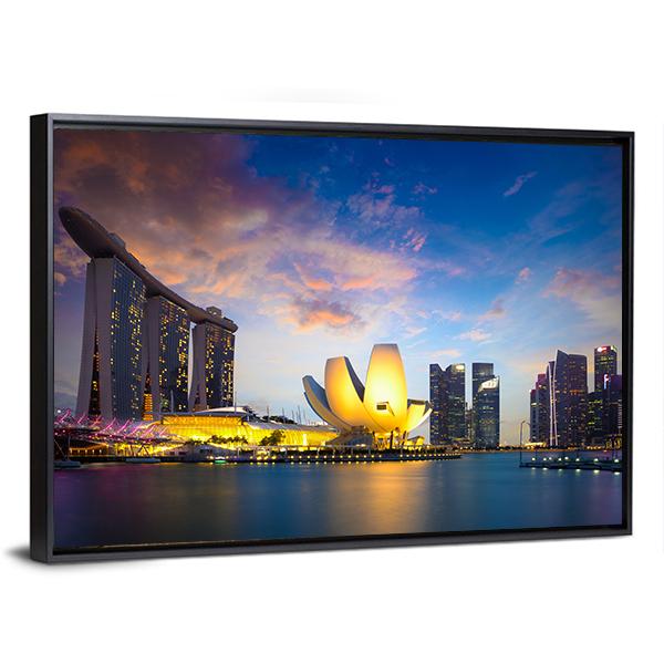 Marina Bay At Dusk Canvas Wall Art-3 Horizontal-Gallery Wrap-25" x 16"-Tiaracle