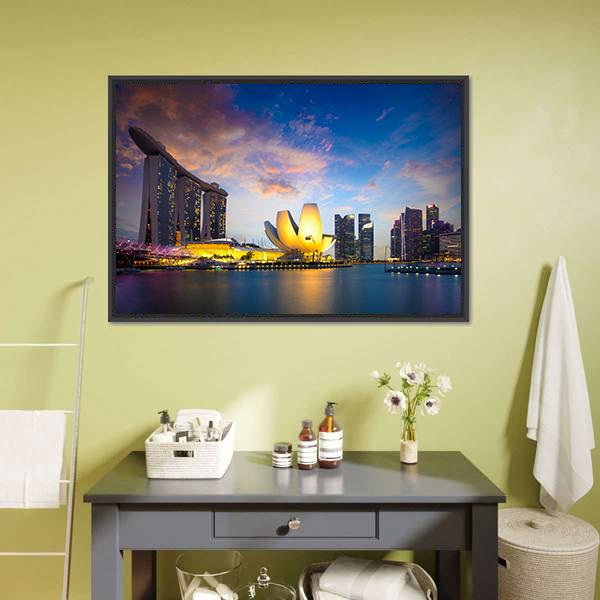 Marina Bay At Dusk Canvas Wall Art-3 Horizontal-Gallery Wrap-25" x 16"-Tiaracle