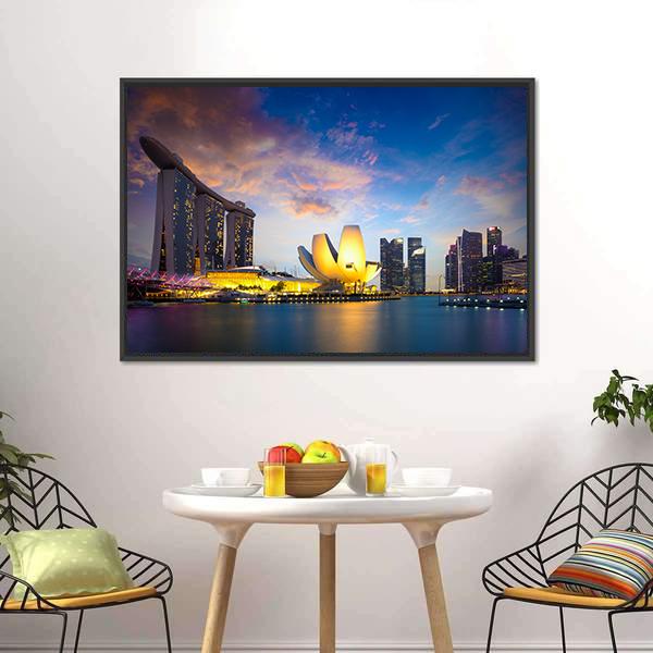 Marina Bay At Dusk Canvas Wall Art-3 Horizontal-Gallery Wrap-25" x 16"-Tiaracle