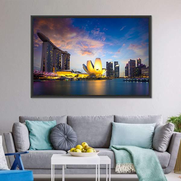 Marina Bay At Dusk Canvas Wall Art-3 Horizontal-Gallery Wrap-25" x 16"-Tiaracle