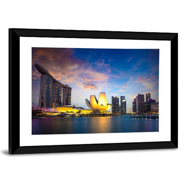 Marina Bay At Dusk Canvas Wall Art-3 Horizontal-Gallery Wrap-25" x 16"-Tiaracle