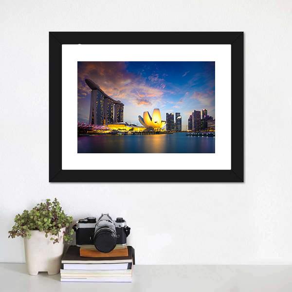 Marina Bay At Dusk Canvas Wall Art-3 Horizontal-Gallery Wrap-25" x 16"-Tiaracle