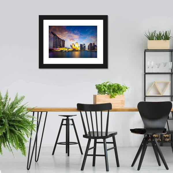 Marina Bay At Dusk Canvas Wall Art-3 Horizontal-Gallery Wrap-25" x 16"-Tiaracle