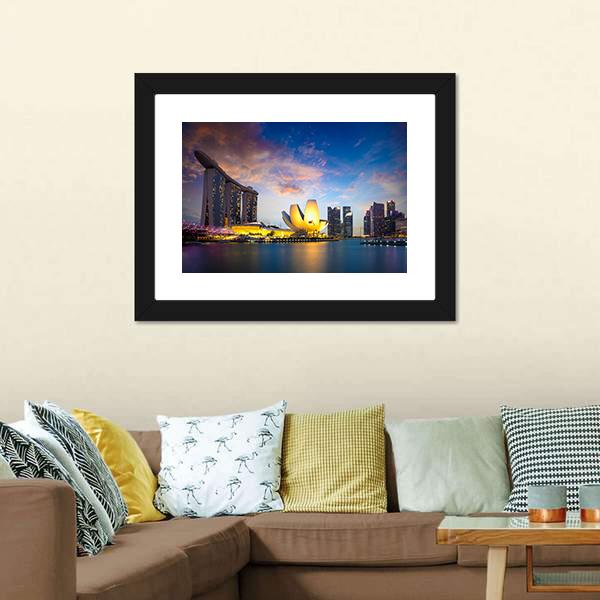 Marina Bay At Dusk Canvas Wall Art-3 Horizontal-Gallery Wrap-25" x 16"-Tiaracle
