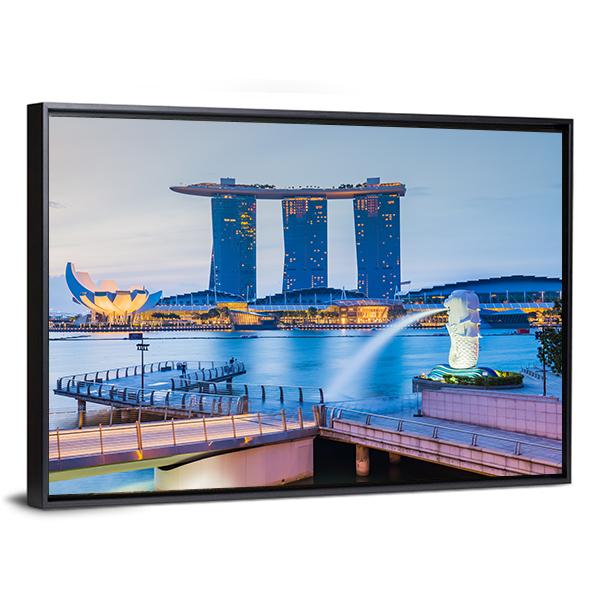 Marina Bay Skyline Canvas Wall Art-3 Horizontal-Gallery Wrap-25" x 16"-Tiaracle