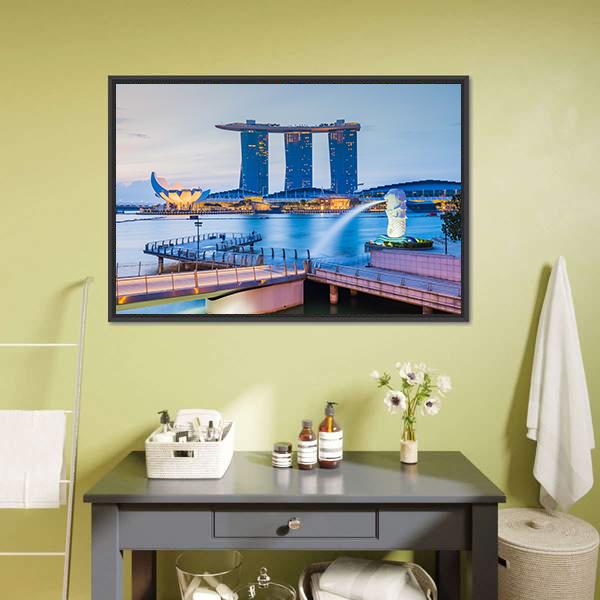 Marina Bay Skyline Canvas Wall Art-3 Horizontal-Gallery Wrap-25" x 16"-Tiaracle