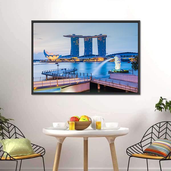Marina Bay Skyline Canvas Wall Art-3 Horizontal-Gallery Wrap-25" x 16"-Tiaracle