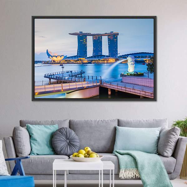 Marina Bay Skyline Canvas Wall Art-3 Horizontal-Gallery Wrap-25" x 16"-Tiaracle