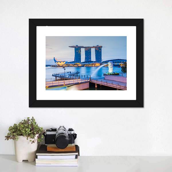 Marina Bay Skyline Canvas Wall Art-3 Horizontal-Gallery Wrap-25" x 16"-Tiaracle