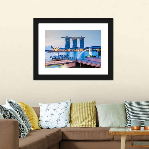 Marina Bay Skyline Canvas Wall Art-3 Horizontal-Gallery Wrap-25" x 16"-Tiaracle
