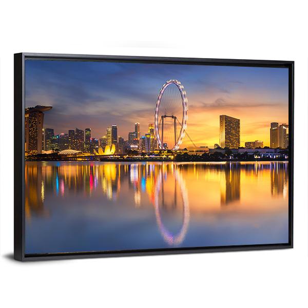 Marina Bay With Skyline Canvas Wall Art-3 Horizontal-Gallery Wrap-25" x 16"-Tiaracle