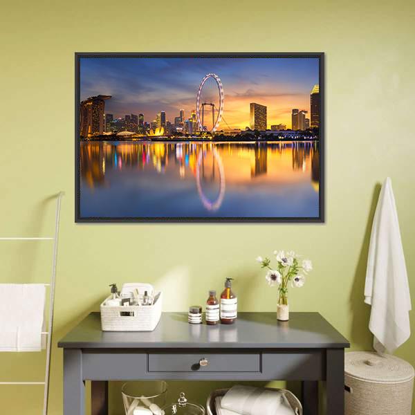 Marina Bay With Skyline Canvas Wall Art-3 Horizontal-Gallery Wrap-25" x 16"-Tiaracle