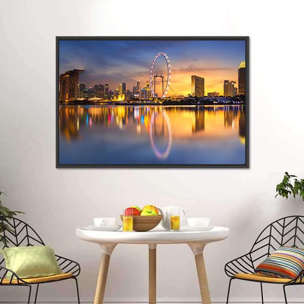 Marina Bay With Skyline Canvas Wall Art-3 Horizontal-Gallery Wrap-25" x 16"-Tiaracle