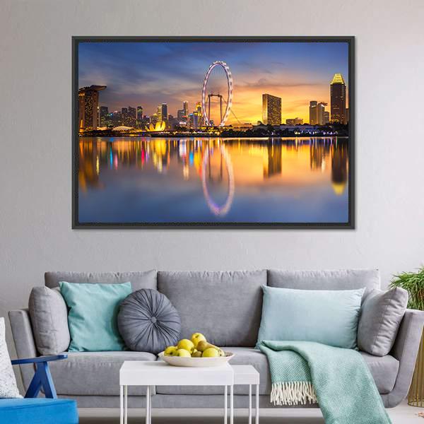 Marina Bay With Skyline Canvas Wall Art-3 Horizontal-Gallery Wrap-25" x 16"-Tiaracle