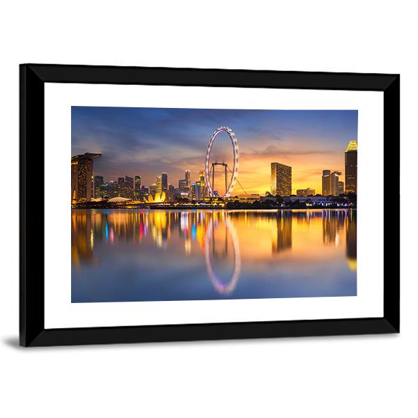 Marina Bay With Skyline Canvas Wall Art-3 Horizontal-Gallery Wrap-25" x 16"-Tiaracle