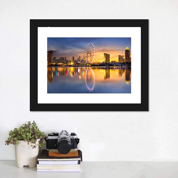Marina Bay With Skyline Canvas Wall Art-3 Horizontal-Gallery Wrap-25" x 16"-Tiaracle
