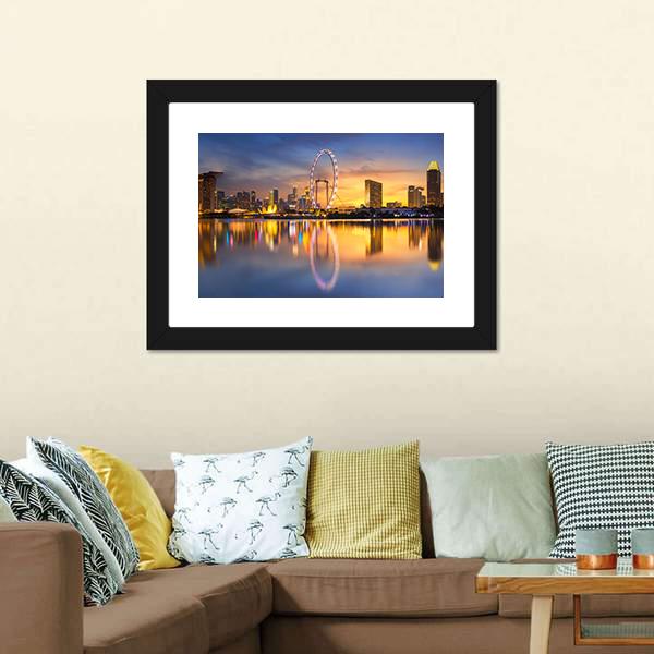 Marina Bay With Skyline Canvas Wall Art-3 Horizontal-Gallery Wrap-25" x 16"-Tiaracle