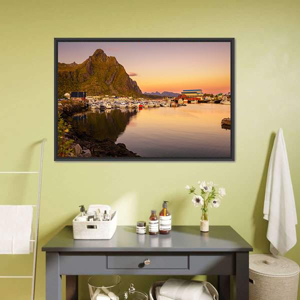 Marina Of Svolvaer Canvas Wall Art-3 Horizontal-Gallery Wrap-25" x 16"-Tiaracle
