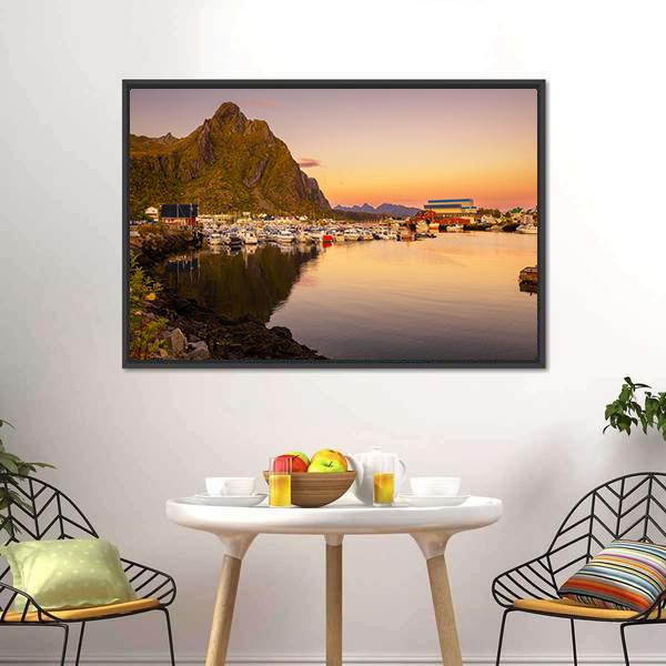 Marina Of Svolvaer Canvas Wall Art-3 Horizontal-Gallery Wrap-25" x 16"-Tiaracle