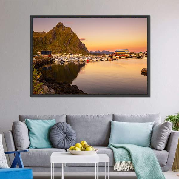 Marina Of Svolvaer Canvas Wall Art-3 Horizontal-Gallery Wrap-25" x 16"-Tiaracle