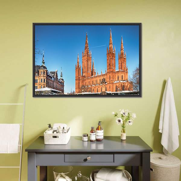 Market Church & Town Hall Canvas Wall Art-3 Horizontal-Gallery Wrap-25" x 16"-Tiaracle