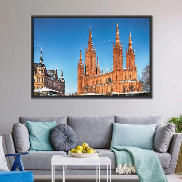 Market Church & Town Hall Canvas Wall Art-3 Horizontal-Gallery Wrap-25" x 16"-Tiaracle